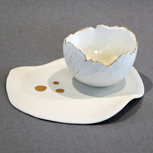 Coupelle Porcelaine et Or & plateau