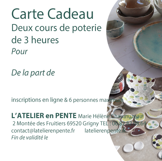 Carte Cadeau Deux cours de poterie